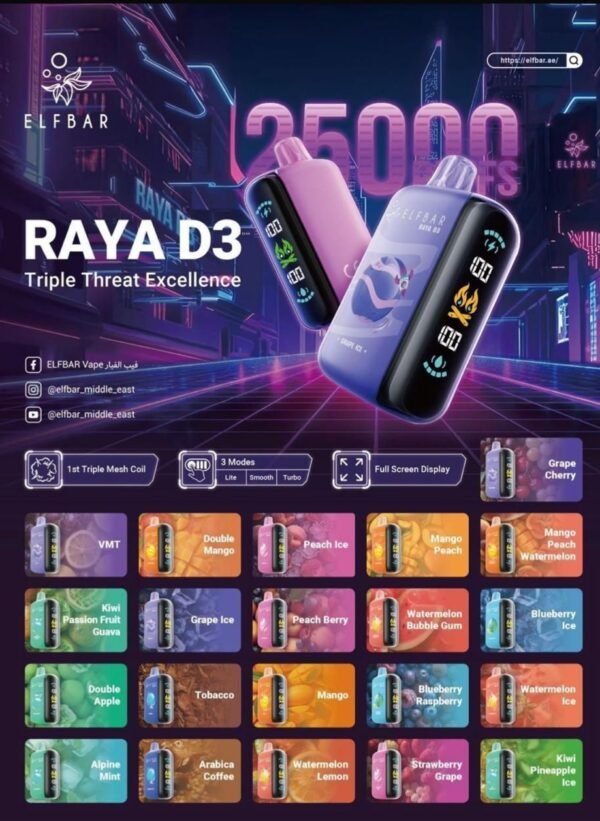 Elfbar RAYA D3 25K Puffs 5%Nicotine Vape.