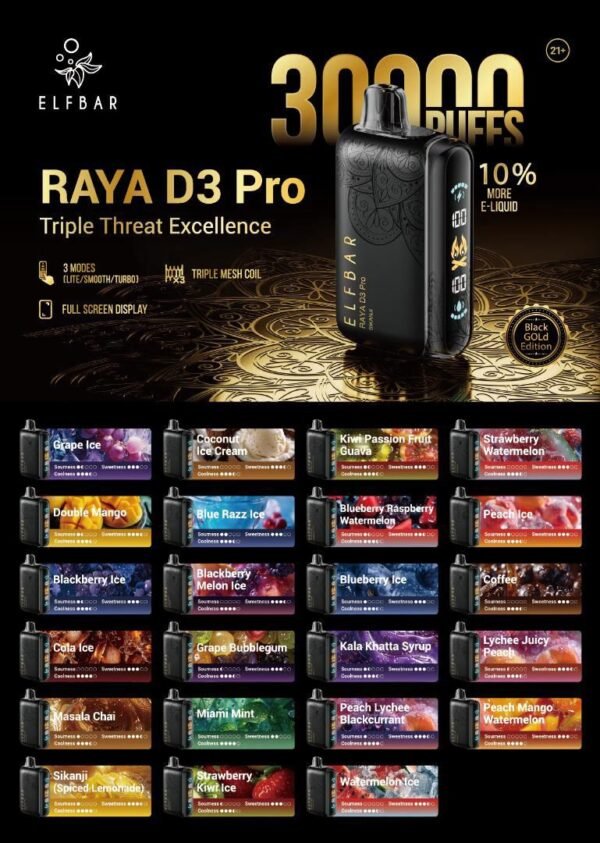 Elfbar RAYA D3 Pro 30K Puffs 5%Nicotine Vape.