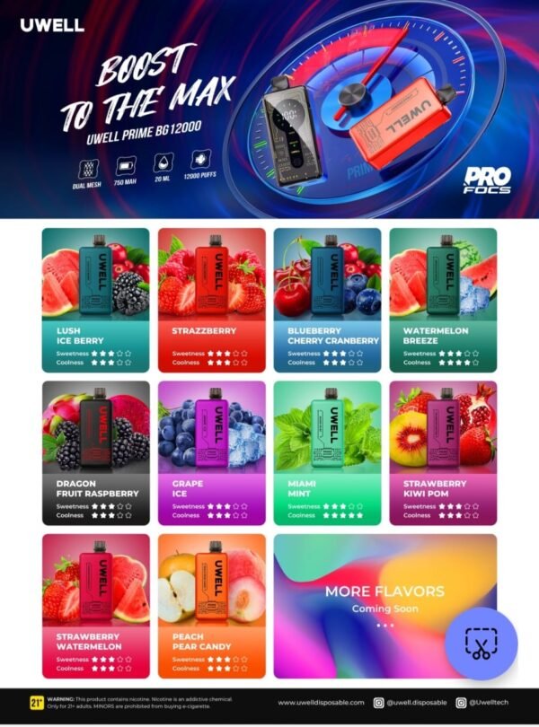 UWELL PRIME BG 12K Puffs, 5%Nicotine, Disposable Vape.