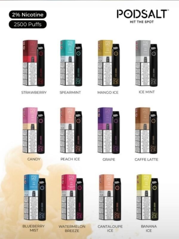 PODSALT 2500 Puffs, 2%Nicotine, Disposable Vape.
