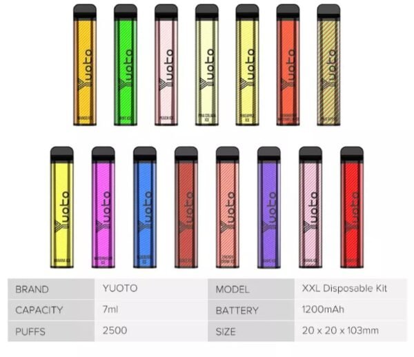 YOUTO XXL 2500 Puffs, 5%Nicotine, Disposable Vape.