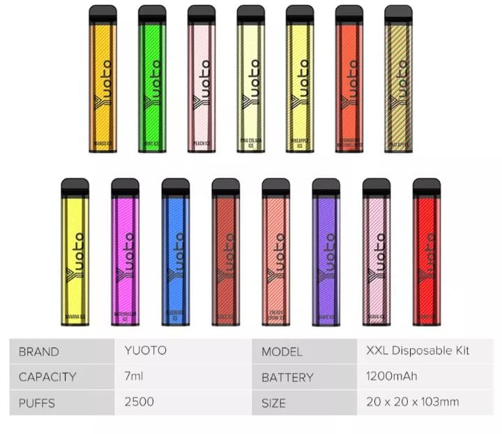 YOUTO XXL 2500 Puffs, 5%Nicotine, Disposable Vape.