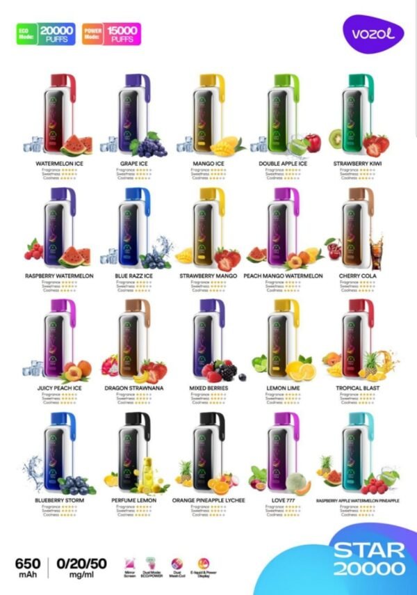 VOZOL STAR 20K Puffs, 5%Nicotine, Disposable Vape.