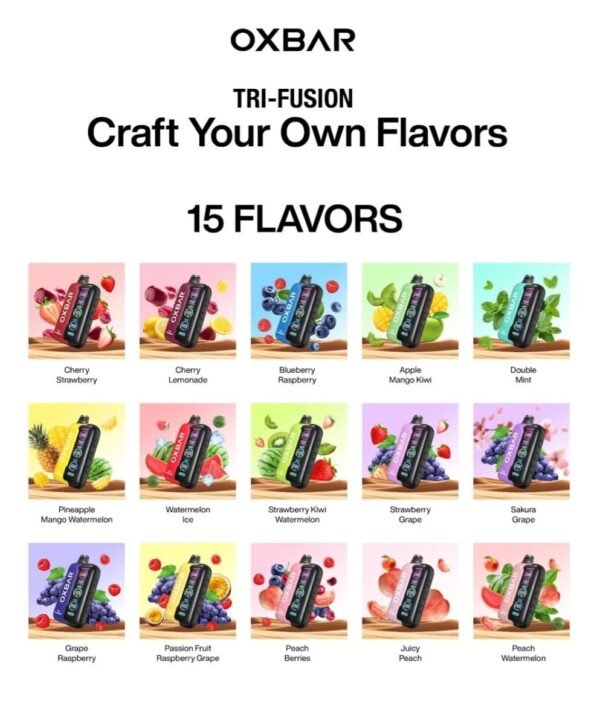 OXBAR TRI-FUSION Sweet/Nic/ice Control, 45K Puffs, Disposable, Rechargeable, Vape.