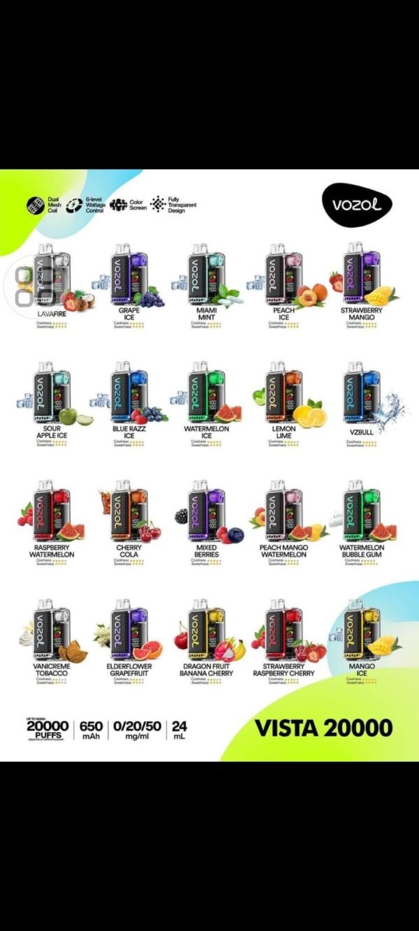 Vozol VISTA 20K Puffs, 5%Nicotine, Disposable Vape.