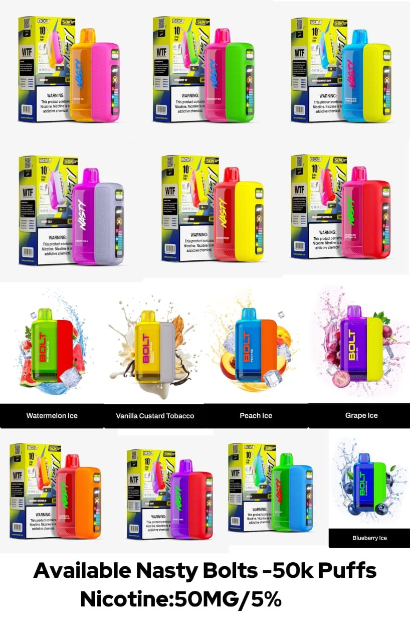NASTY BOLT 50K Puffs, 5%Nicotine, Disposable Vape.