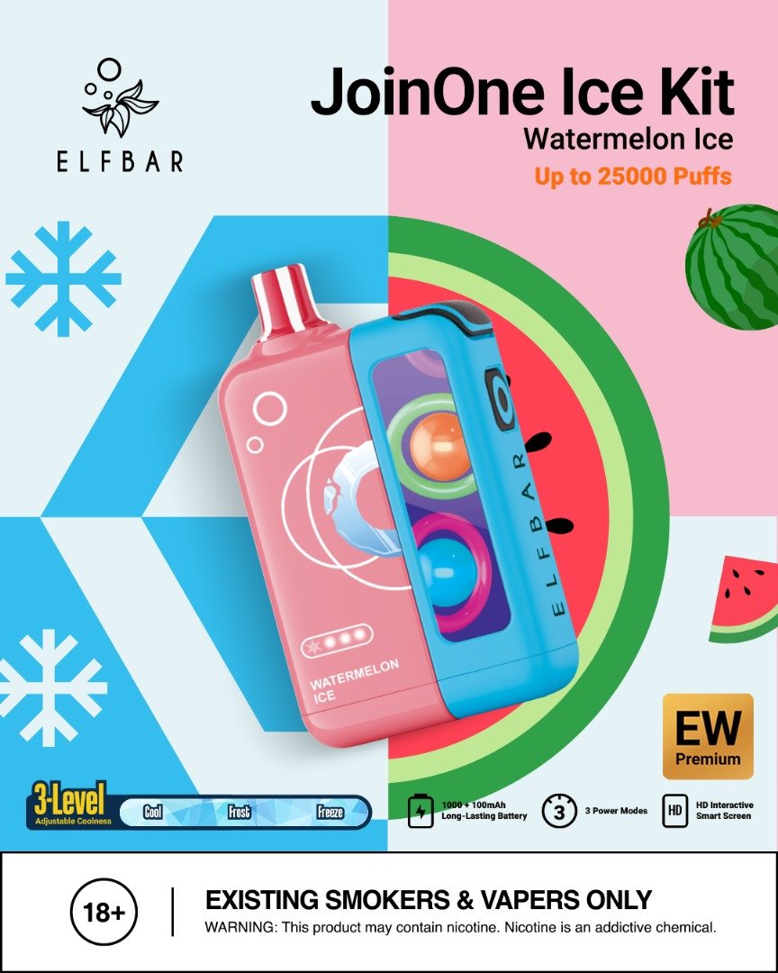 ELFBAR JoinOne Ice Kit 25K Puffs, 5%Nicotine, Disposable Vape.