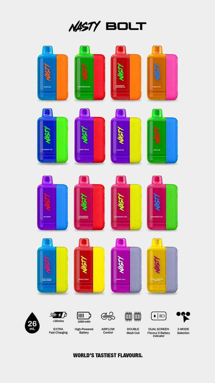 NASTY BOLT 50K Puffs, 5%Nicotine, Disposable Vape.