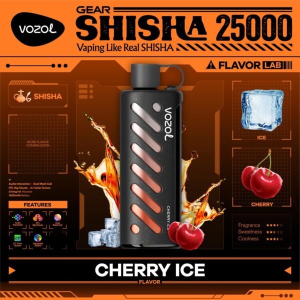 VOZOL GEAR SHISHA DTL 25K PUFFS, 5%NICOTINE, DISPOSABLE VAPE