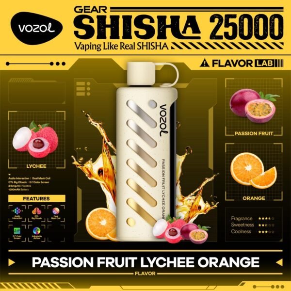 VOZOL GEAR SHISHA DTL 25K PUFFS, 5%NICOTINE, DISPOSABLE VAPE
