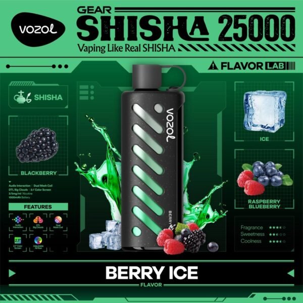 OZOL GEAR SHISHA DTL 25K PUFFS, 5%NICOTINE, DISPOSABLE VAPE