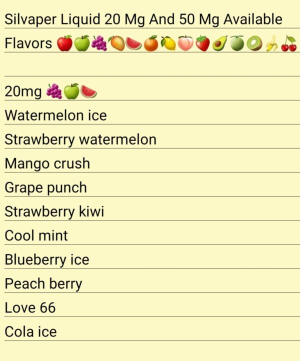 Silvaper E-Liquid Juice, 20Mg/50Mg Nicotine, 30ML Bottle Size, Available Flavors.