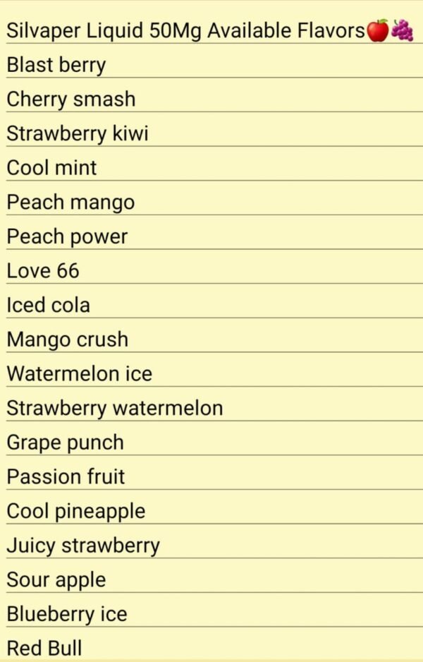 Silvaper E-Liquid Juice, 20Mg/50Mg Nicotine, 30ML Bottle Size, Available Flavors.